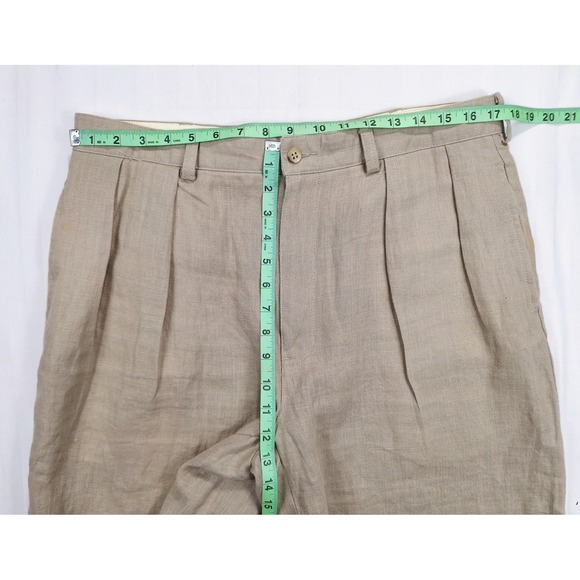 Polo Ralph Lauren Mens 35 Tan Beige 100% Linen Double Pleated Shorts Classic Fit - Picture 5 of 8